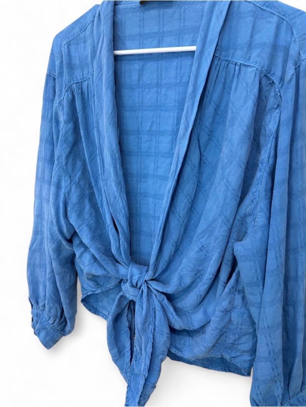 Maven West Tie Front Lightweight Flowy Blouse Cupro Long Sleeve Small Coastal - Picture 5 of 9